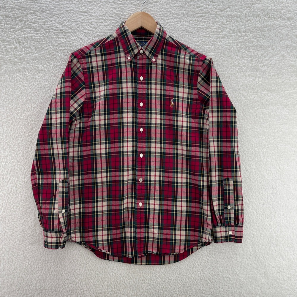 Polo Ralph Lauren Shirt Mens S Red Plaid Classic Fit Oxford OCBD Preppy Luxury